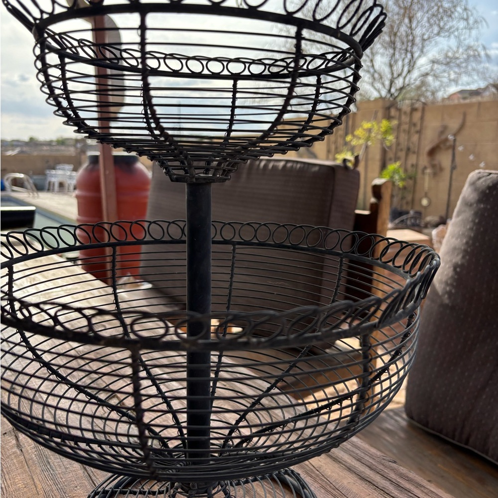 Two-Tier Black Wire Fruit Basket Stand